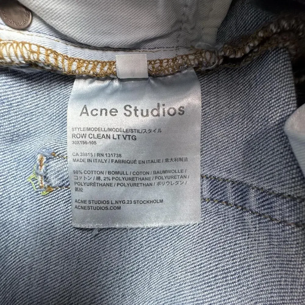 Acne Studios Row Clean LT VTG Jeans Mens 27x32 Blue Light Wash Straight Denim